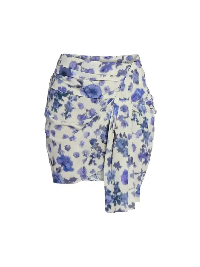 Isabel Marant Women's Ovia Printed Draped Stretch-Silk Miniskirt - Blue