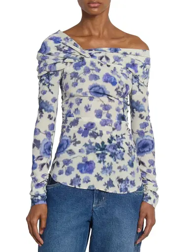 Isabel Marant Women's Danka Floral Ruched Stretch-Silk Top | Thumbnail 3