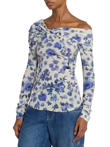 Isabel Marant Women's Danka Floral Ruched Stretch-Silk Top | Thumbnail 4