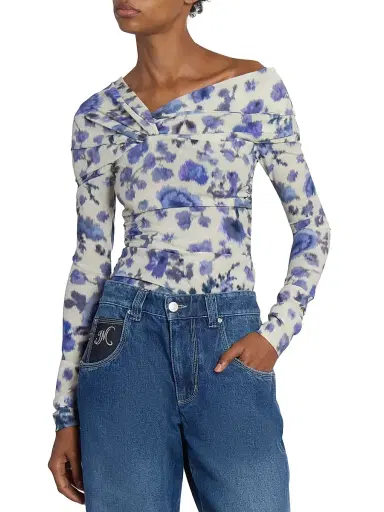 Isabel Marant Women's Danka Floral Ruched Stretch-Silk Top | Thumbnail 6