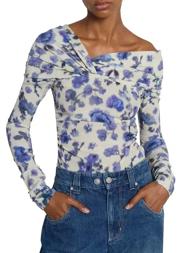 Isabel Marant Women's Danka Floral Ruched Stretch-Silk Top | Thumbnail 7