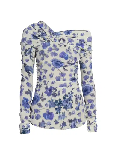 Isabel Marant Women's Danka Floral Ruched Stretch-Silk Top | Thumbnail 1