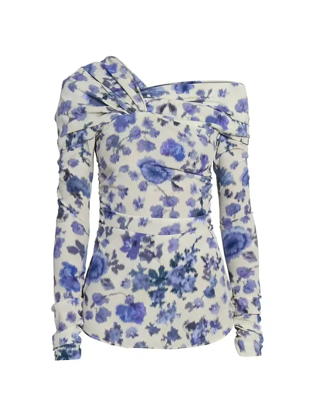 Women's Danka Floral Ruched Stretch-Silk Top - Blue