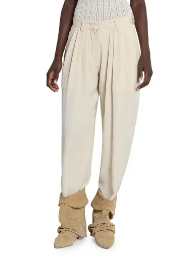 Isabel Marant Women's Janice Pleated-Front Silk-Blend Pants - Ecru | Thumbnail 3 Isabel Marant Women's Janice Pleated-Front Silk-Blend Pants - Ecru | Thumbnail 3