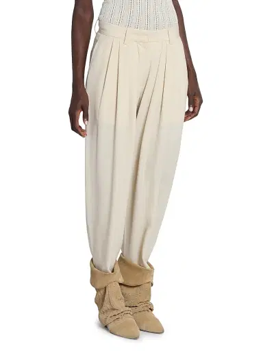 Isabel Marant Women's Janice Pleated-Front Silk-Blend Pants - Ecru | Thumbnail 4 Isabel Marant Women's Janice Pleated-Front Silk-Blend Pants - Ecru | Thumbnail 4