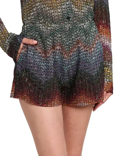 Missoni Women's Meander-Chevron Wefted-Loom Shorts - Dark Multi - Size 12 | Thumbnail 6
