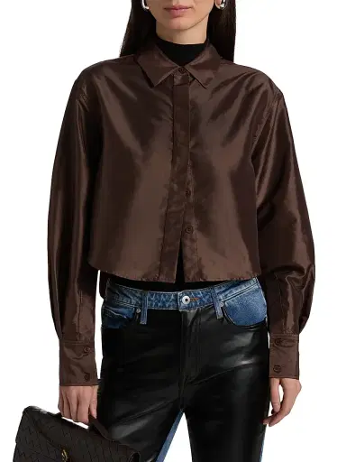 SIMKHAI Women's Renata Crop Button-Front Shirt - Chocolate | Thumbnail 3 SIMKHAI Women's Renata Crop Button-Front Shirt - Chocolate | Thumbnail 3