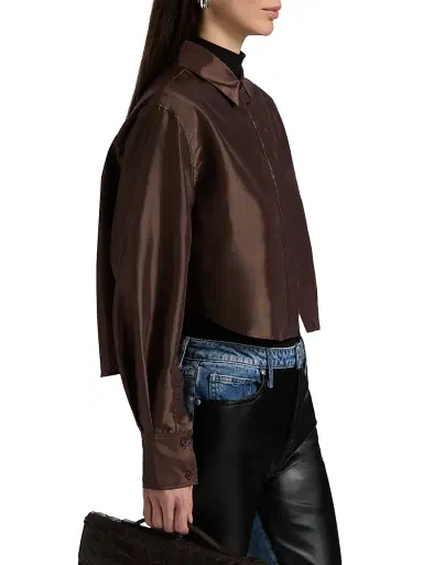 SIMKHAI Women's Renata Crop Button-Front Shirt - Chocolate | Thumbnail 4 SIMKHAI Women's Renata Crop Button-Front Shirt - Chocolate | Thumbnail 4