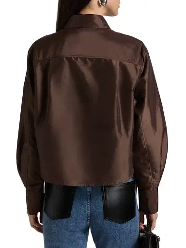 SIMKHAI Women's Renata Crop Button-Front Shirt - Chocolate | Thumbnail 5 SIMKHAI Women's Renata Crop Button-Front Shirt - Chocolate | Thumbnail 5