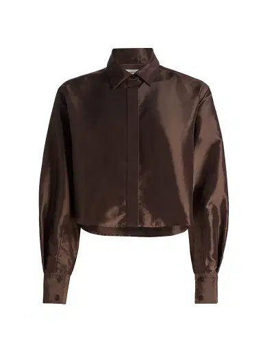 SIMKHAI Women's Renata Crop Button-Front Shirt - Chocolate | Thumbnail 1 SIMKHAI Women's Renata Crop Button-Front Shirt - Chocolate | Thumbnail 1