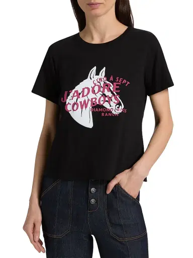Cinq à Sept Women's J'Adore Cowboys Diamond Cross Ranch Shrunken T-Shirt | Thumbnail 3