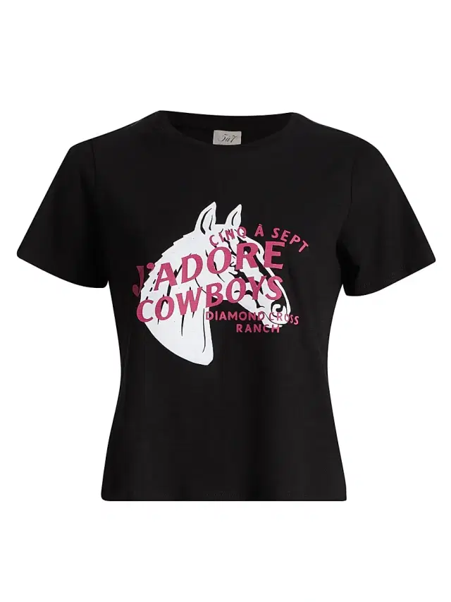 Cinq à Sept Women's J'Adore Cowboys Diamond Cross Ranch Shrunken T-Shirt - Black Multi