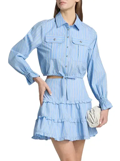 Cinq à Sept Women's Prezley Lili-Striped Tie-Waist Crop Shirt - Blue Multi | Thumbnail 3 Cinq à Sept Women's Prezley Lili-Striped Tie-Waist Crop Shirt - Blue Multi | Thumbnail 3