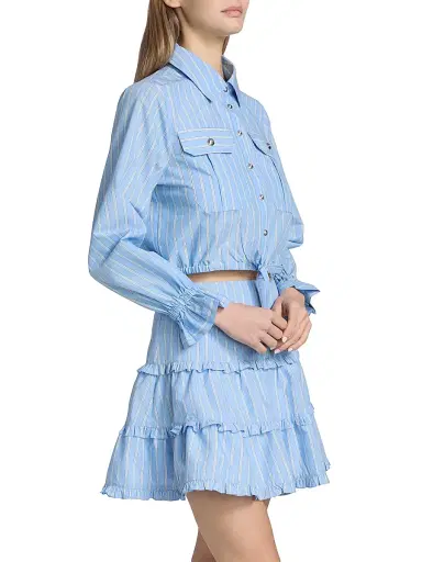 Cinq à Sept Women's Prezley Lili-Striped Tie-Waist Crop Shirt - Blue Multi | Thumbnail 4 Cinq à Sept Women's Prezley Lili-Striped Tie-Waist Crop Shirt - Blue Multi | Thumbnail 4