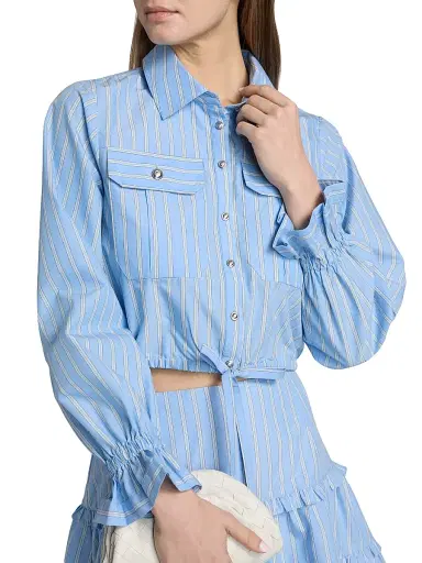 Cinq à Sept Women's Prezley Lili-Striped Tie-Waist Crop Shirt - Blue Multi | Thumbnail 6 Cinq à Sept Women's Prezley Lili-Striped Tie-Waist Crop Shirt - Blue Multi | Thumbnail 6