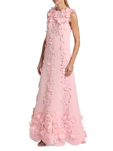 Badgley Mischka Women's Floral-Appliqué Embellished Gown - Blush | Thumbnail 4 Badgley Mischka Women's Floral-Appliqué Embellished Gown - Blush | Thumbnail 4