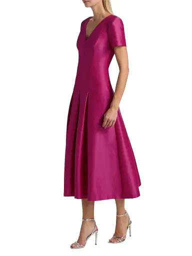 Badgley Mischka Women's Satin Cocktail Midi-Dress - Fuschia | Thumbnail 4 Badgley Mischka Women's Satin Cocktail Midi-Dress - Fuschia | Thumbnail 4