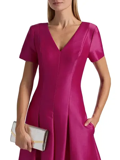 Badgley Mischka Women's Satin Cocktail Midi-Dress - Fuschia | Thumbnail 6 Badgley Mischka Women's Satin Cocktail Midi-Dress - Fuschia | Thumbnail 6