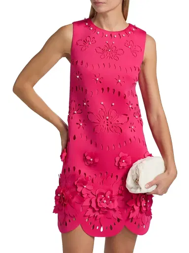 BADGLEY MISCHKA Women's Imitation Pearl-Embellished Floral Cut-Out Cocktail Dress | Thumbnail 3