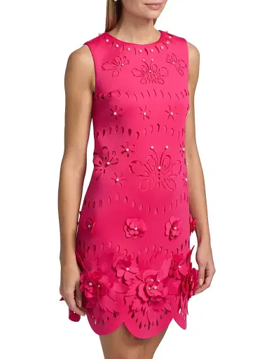 BADGLEY MISCHKA Women's Imitation Pearl-Embellished Floral Cut-Out Cocktail Dress | Thumbnail 4