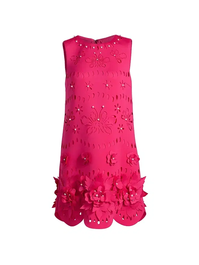 Badgley Mischka Women's Imitation Pearl-Embellished Floral Cut-Out Cocktail Dress - Pink