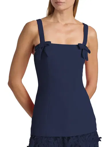 Badgley Mischka Women's Mixed-Media Lace Midi-Dress - Navy | Thumbnail 6 Badgley Mischka Women's Mixed-Media Lace Midi-Dress - Navy | Thumbnail 6