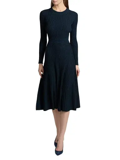 Elie Tahari Women's The Sandra Ribbed Midi-Dress - Blue Palace Noir Marle | Thumbnail 2