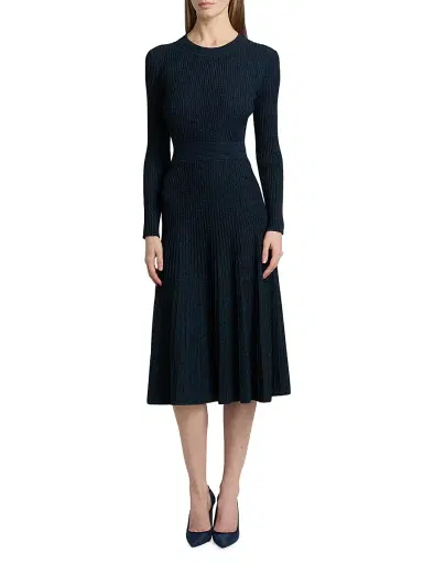 Elie Tahari Women's The Sandra Ribbed Midi-Dress - Blue Palace Noir Marle | Thumbnail 3