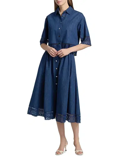 Elie Tahari Women's The Laylee Lace-Trimmed Denim Shirt | Thumbnail 2 Elie Tahari Women's The Laylee Lace-Trimmed Denim Shirt | Thumbnail 2