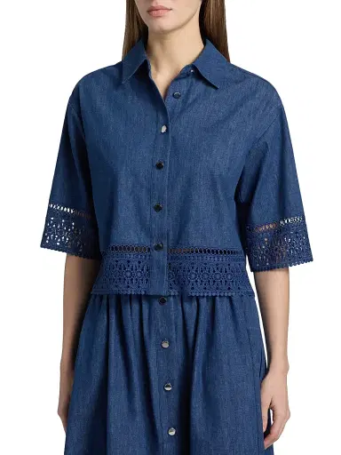 Elie Tahari Women's The Laylee Lace-Trimmed Denim Shirt | Thumbnail 3 Elie Tahari Women's The Laylee Lace-Trimmed Denim Shirt | Thumbnail 3