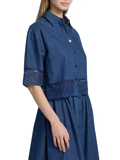 Elie Tahari Women's The Laylee Lace-Trimmed Denim Shirt | Thumbnail 4 Elie Tahari Women's The Laylee Lace-Trimmed Denim Shirt | Thumbnail 4