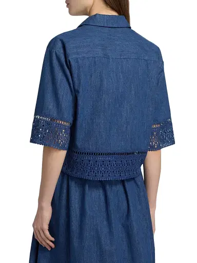 Elie Tahari Women's The Laylee Lace-Trimmed Denim Shirt | Thumbnail 5 Elie Tahari Women's The Laylee Lace-Trimmed Denim Shirt | Thumbnail 5