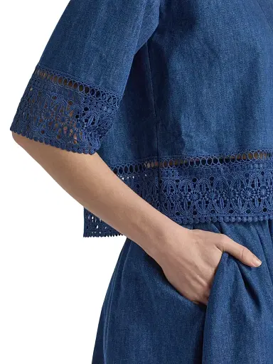 Elie Tahari Women's The Laylee Lace-Trimmed Denim Shirt | Thumbnail 6 Elie Tahari Women's The Laylee Lace-Trimmed Denim Shirt | Thumbnail 6