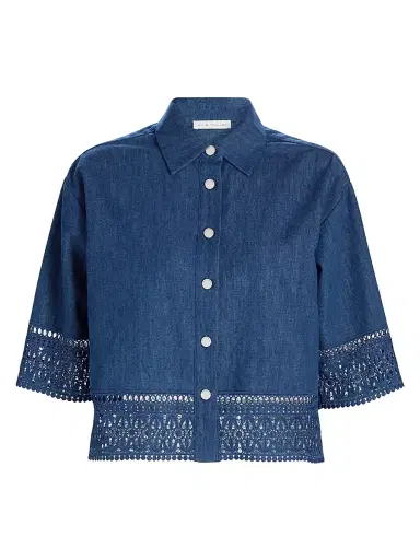 Elie Tahari Women's The Laylee Lace-Trimmed Denim Shirt | Thumbnail 1 Elie Tahari Women's The Laylee Lace-Trimmed Denim Shirt | Thumbnail 1
