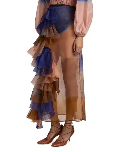 Ulla Johnson Women's Yelena Ruffled Gradient Silk Maxi Skirt | Thumbnail 4 Ulla Johnson Women's Yelena Ruffled Gradient Silk Maxi Skirt | Thumbnail 4