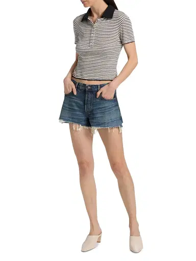Frame Women's The Pointelle Striped Knit Polo Shirt - Navy Multi - Size Large | Thumbnail 2 Frame Women's The Pointelle Striped Knit Polo Shirt - Navy Multi - Size Large | Thumbnail 2