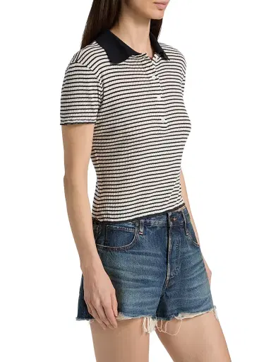 Frame Women's The Pointelle Striped Knit Polo Shirt - Navy Multi - Size Large | Thumbnail 4 Frame Women's The Pointelle Striped Knit Polo Shirt - Navy Multi - Size Large | Thumbnail 4