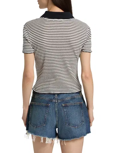 Frame Women's The Pointelle Striped Knit Polo Shirt - Navy Multi - Size Large | Thumbnail 5 Frame Women's The Pointelle Striped Knit Polo Shirt - Navy Multi - Size Large | Thumbnail 5