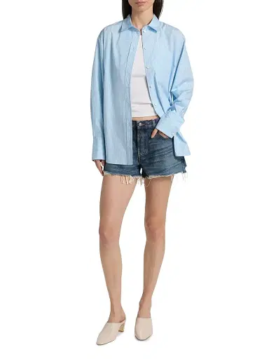 Frame Women's The Striped Boy Shirt - Powder Blue Multi - Size Large | Thumbnail 2 Frame Women's The Striped Boy Shirt - Powder Blue Multi - Size Large | Thumbnail 2