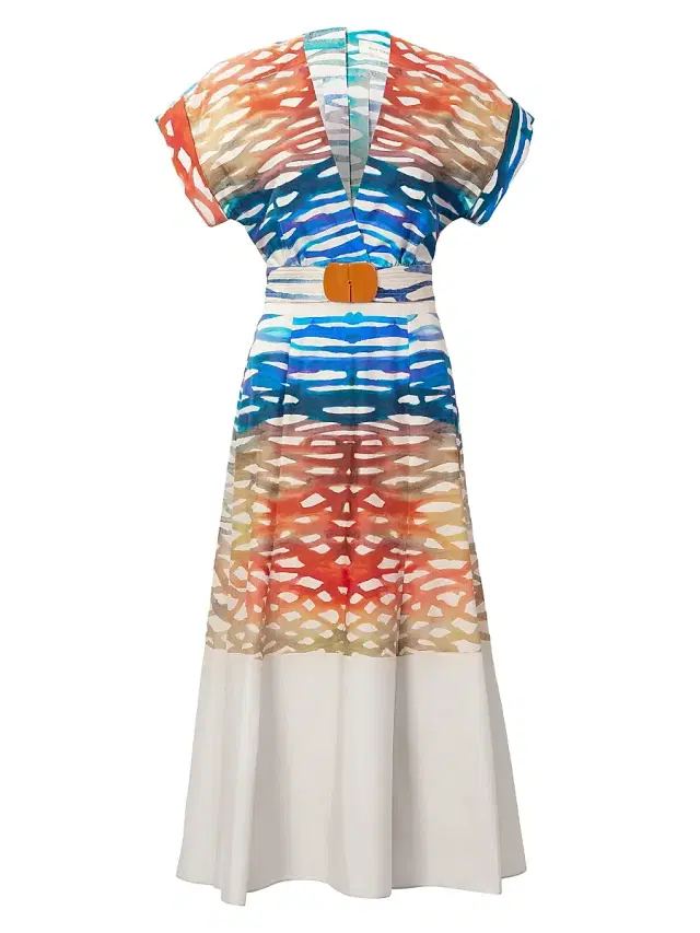 Women's Sakura Coral Print Cotton Midi-Dress - Coral Symphony