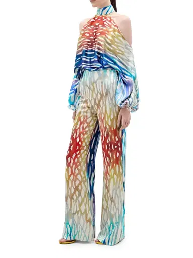 Silvia Tcherassi Women's Andi Silk Coral Pants - Coral Symphony - Size Small | Thumbnail 2