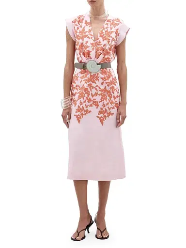 Silvia Tcherassi Women's Olive Embroidered Linen-Blend Midi-Dress | Thumbnail 2 Silvia Tcherassi Women's Olive Embroidered Linen-Blend Midi-Dress | Thumbnail 2