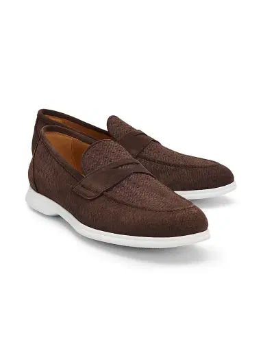Kiton Men's Etched Suede Penny Loafers | Thumbnail 2 Kiton Men's Etched Suede Penny Loafers | Thumbnail 2
