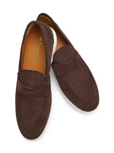Kiton Men's Etched Suede Penny Loafers | Thumbnail 4 Kiton Men's Etched Suede Penny Loafers | Thumbnail 4