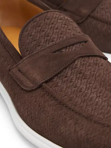 Kiton Men's Etched Suede Penny Loafers | Thumbnail 5 Kiton Men's Etched Suede Penny Loafers | Thumbnail 5