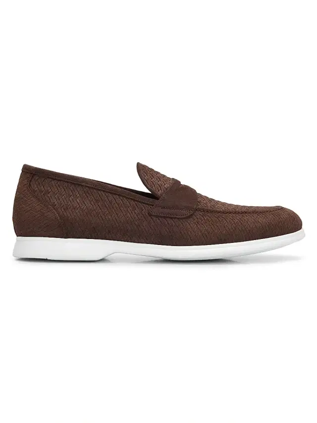 Men's Etched Suede Penny Loafers - Dark Brown