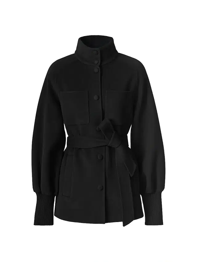 Women's Shania Tie-Waist Wool Jacket - Black