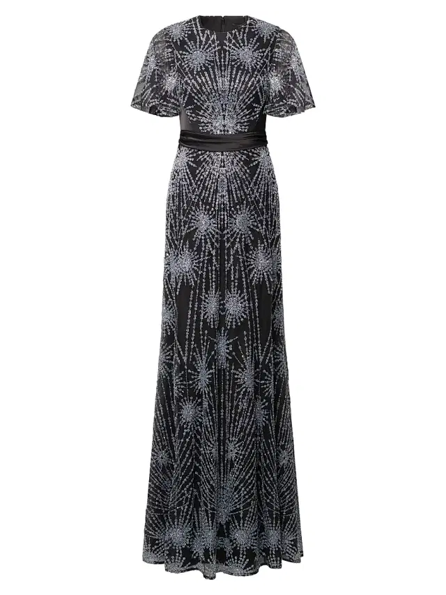 Theia Women's Lavina Beaded Gown - Black Silver