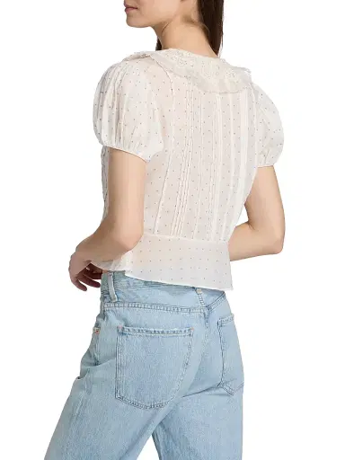 DÔEN Women's Oleta Polka Dot Lace Collar Top - Salt Flock Dot - Size XS | Thumbnail 5