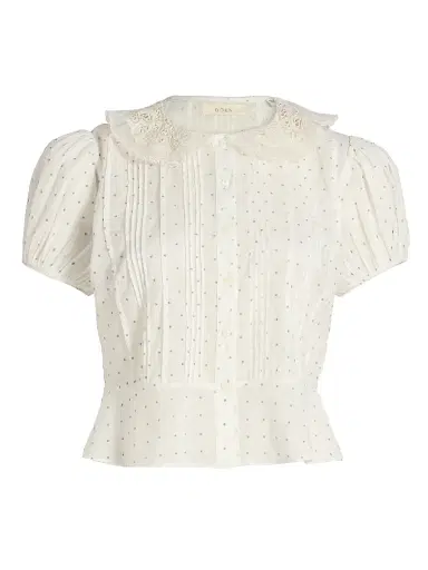 DÔEN Women's Oleta Polka Dot Lace Collar Top - Salt Flock Dot - Size XS | Thumbnail 1